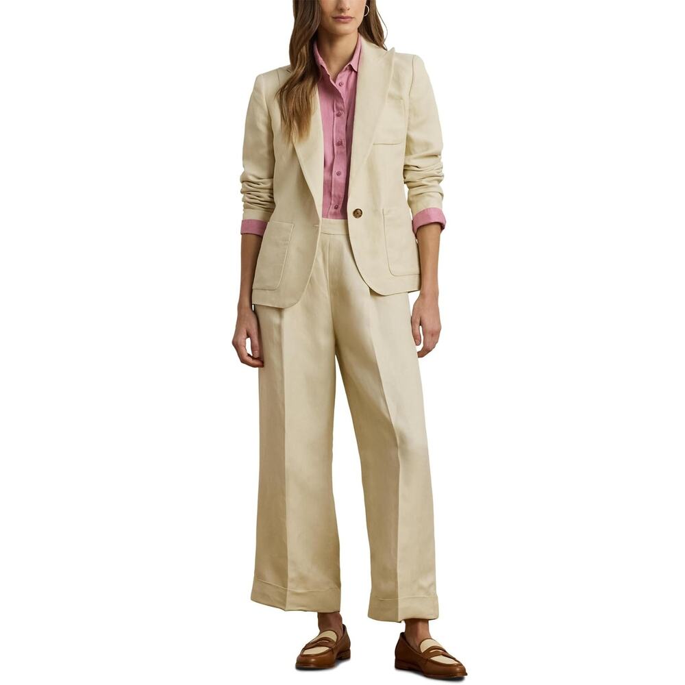 Lauren Ralph Lauren Women Ivory Linen Twill Wide-Leg Crop Pants Petite Size 4P - Picture 4 of 8
